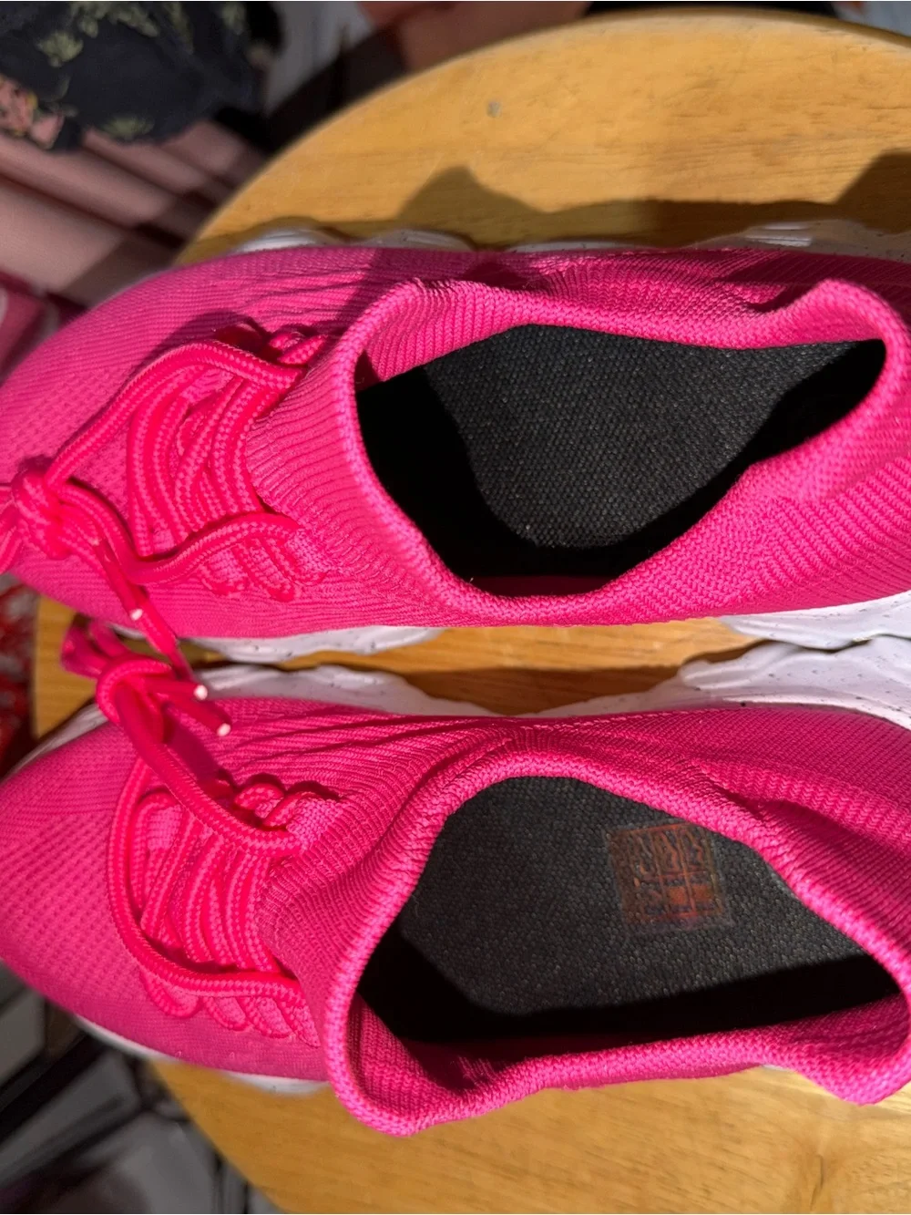 Hot Pink Knit Slip-On Athletic Sneakers with Cushioned White Speckled Sole